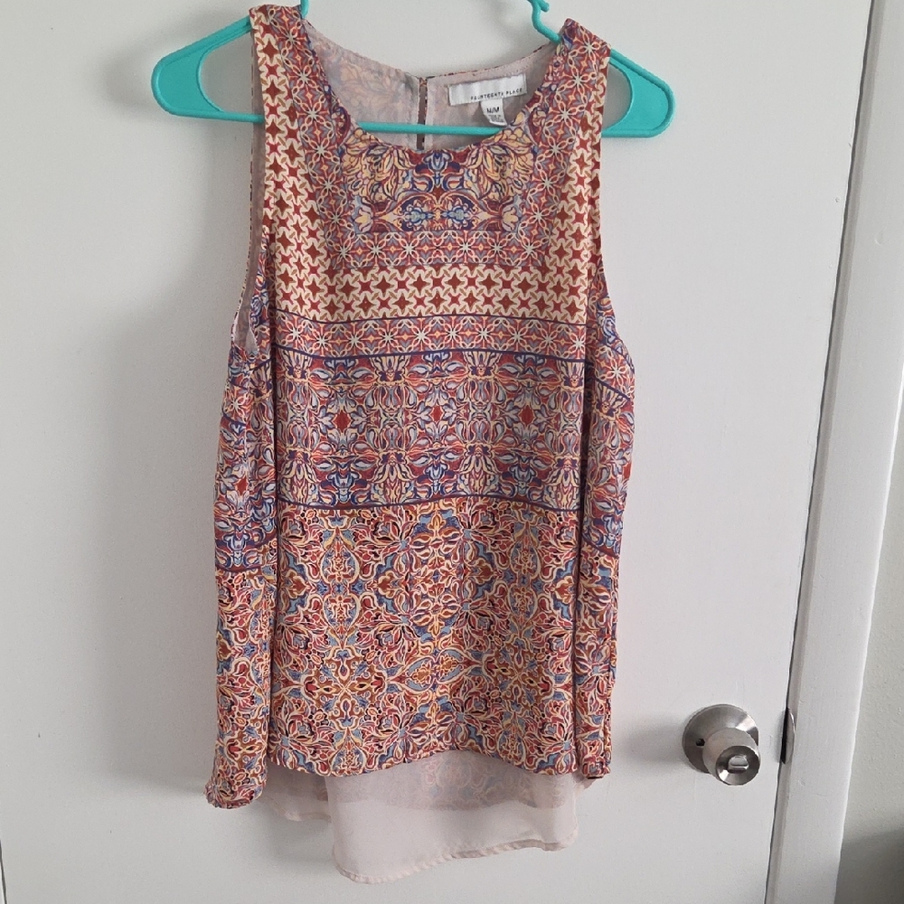 Pink and Purple Bohemian Tank Top with Geometric Print